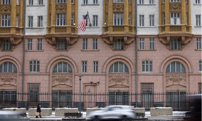 A view shows the U.S. Embassy in Moscow,