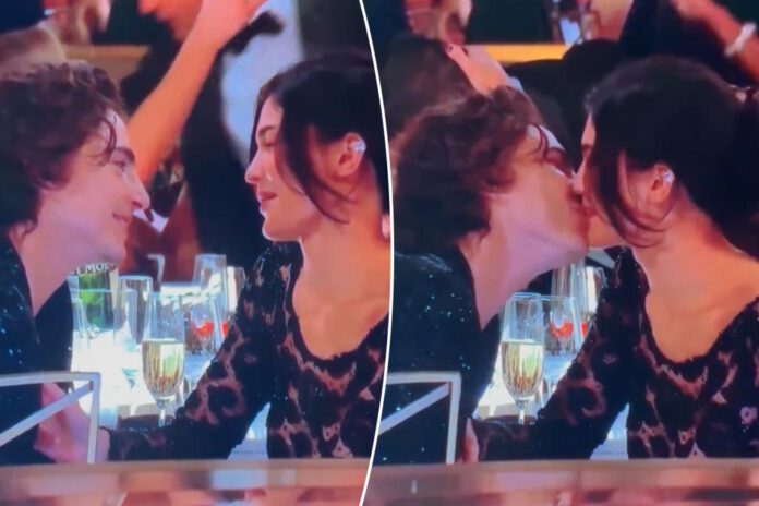Kylie Jenner and Timothée Chalamet kiss at Golden Globes 2024